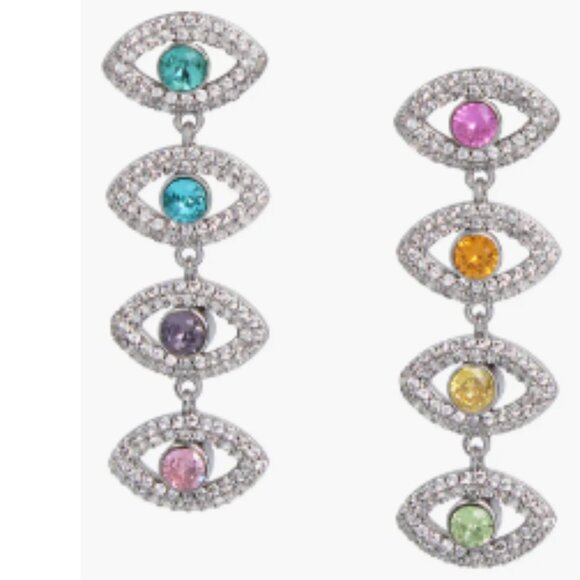 KURT GEIGER LONDON Crystal & CZ Evil Eye Linear Drop Earrings - Picture 2 of 5